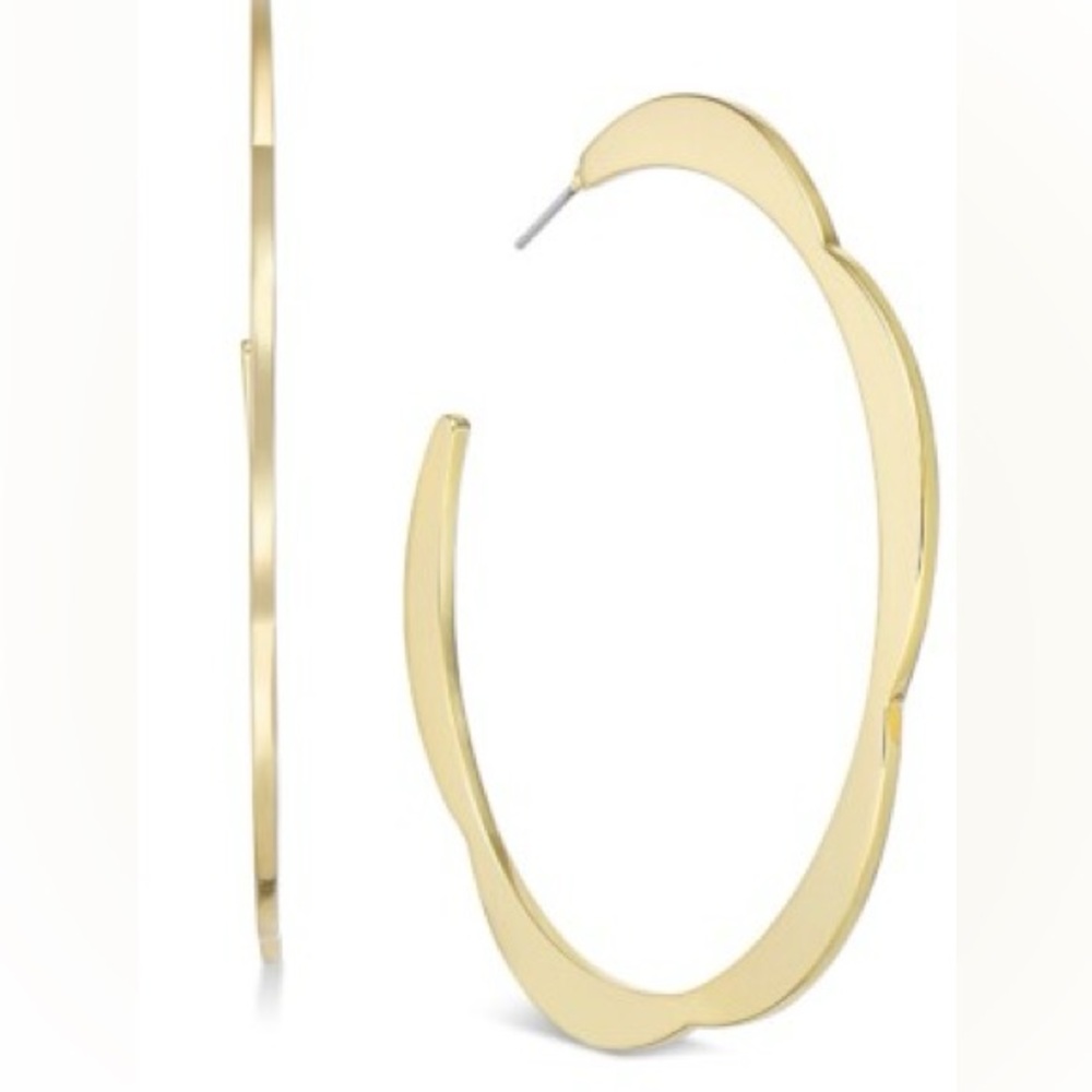 NEVER WORN! Kate Spade gold tone scalloped hoop medium earrings 2-1/2" #316
